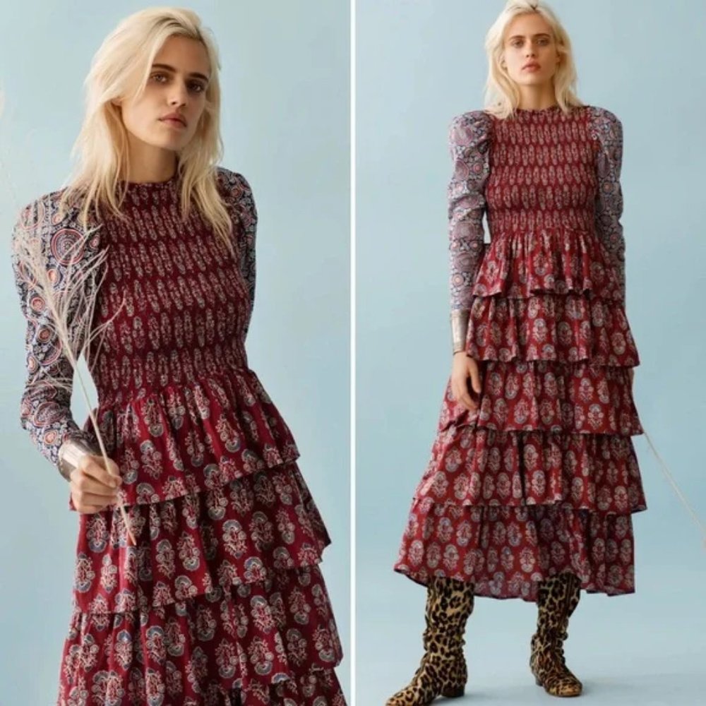 Alix of Bohemia Shelby Mulberry Ruffle Dress Small midi